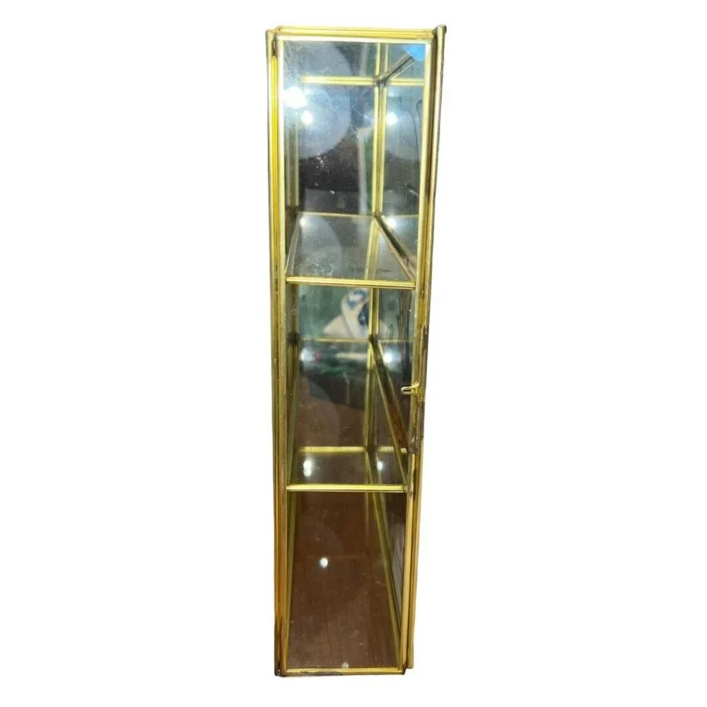 Vtg Faux Stained-Glass Hummingbird Flower 3 Shelf Glass Wall Curio Cabinet